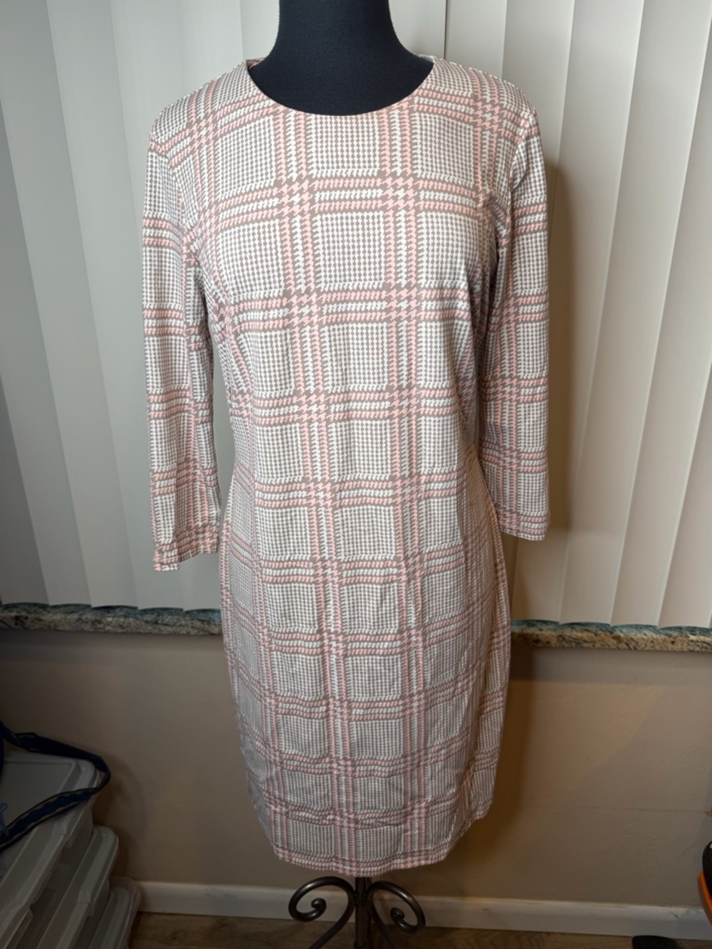 J. McLaughlin Sophia Houndstooth Plaid Catalina Cloth Sheath Dress Sz Large